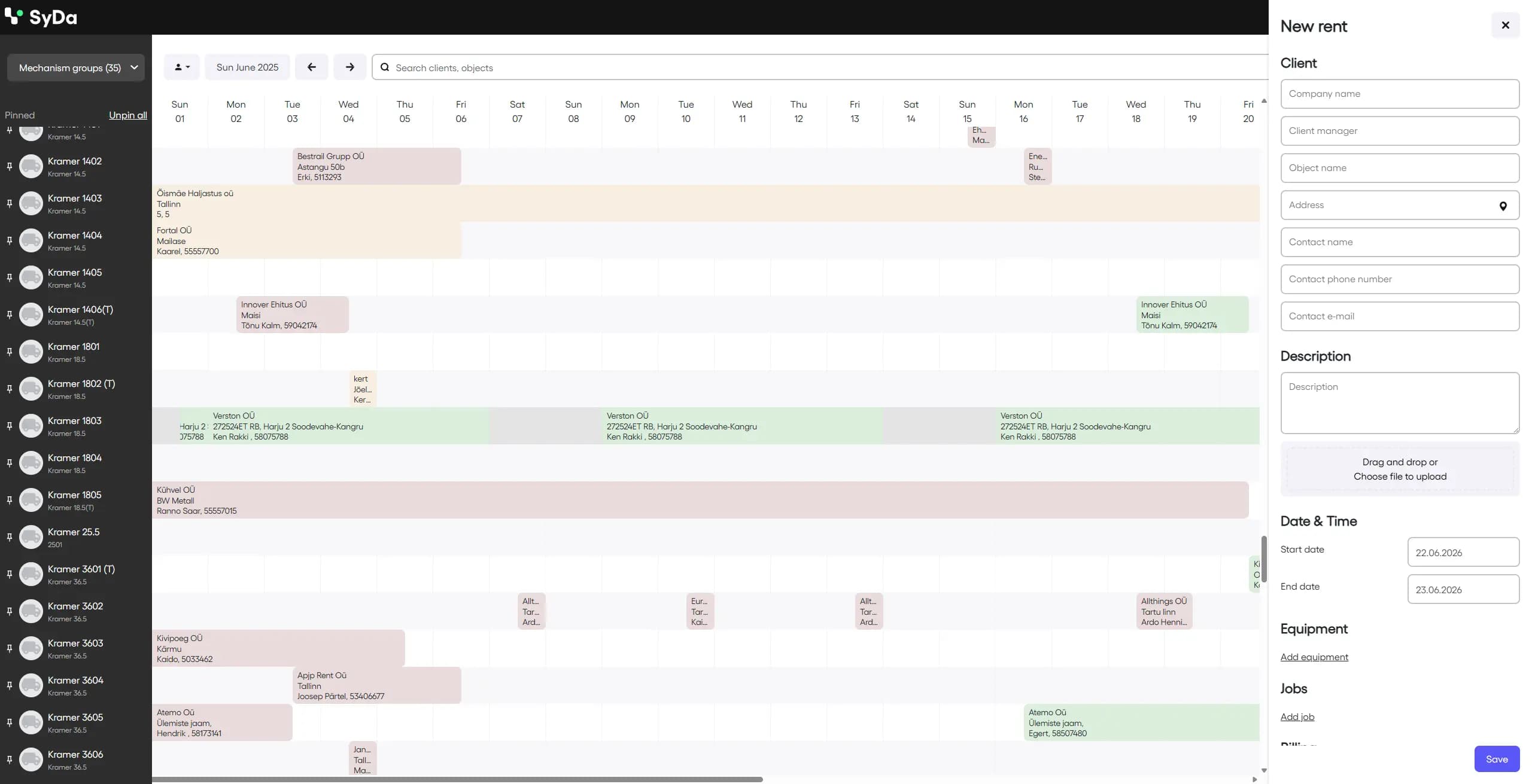 Syda rental planning board